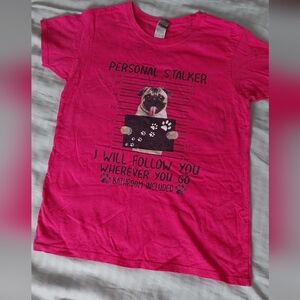 Gildan Hot Pink Tee with Pug Graphic